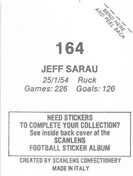 1984 Scanlens VFL Stickers #164 Jeff Sarau Back